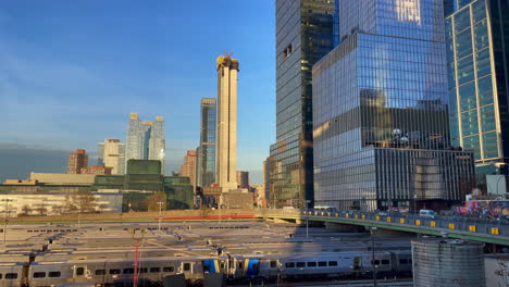 new york city metro train depo hudson yard soft evening sun light 4k 60fps