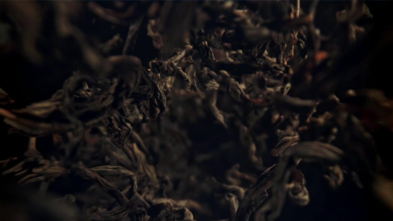 Slow Motion Macro Shot of Dried Tea Leaves Floating