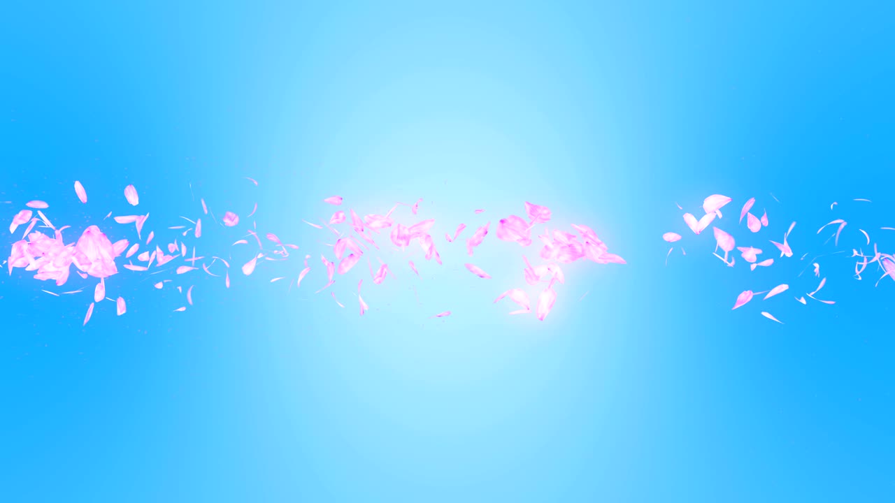 파란색 배경에 떨어지는 체리 꽃 잎, 루프 글리터 애니메이션