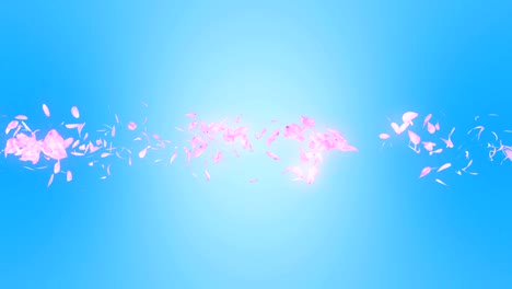 cherry blossom petals falling on blue background, loop glitter animation,