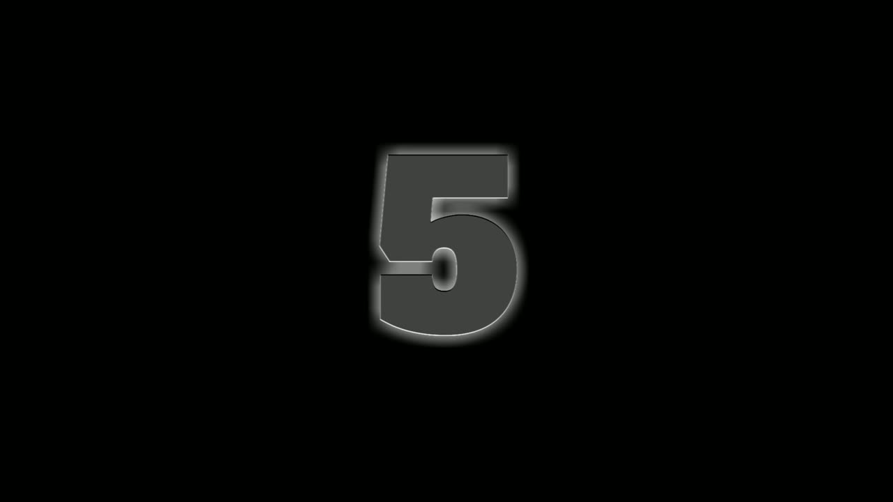 Countdown animation number 10 to 1 on black background.4K with alpha channel