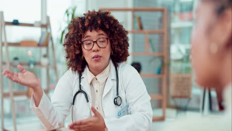 Woman-doctor-speaking-to-patient-in-office