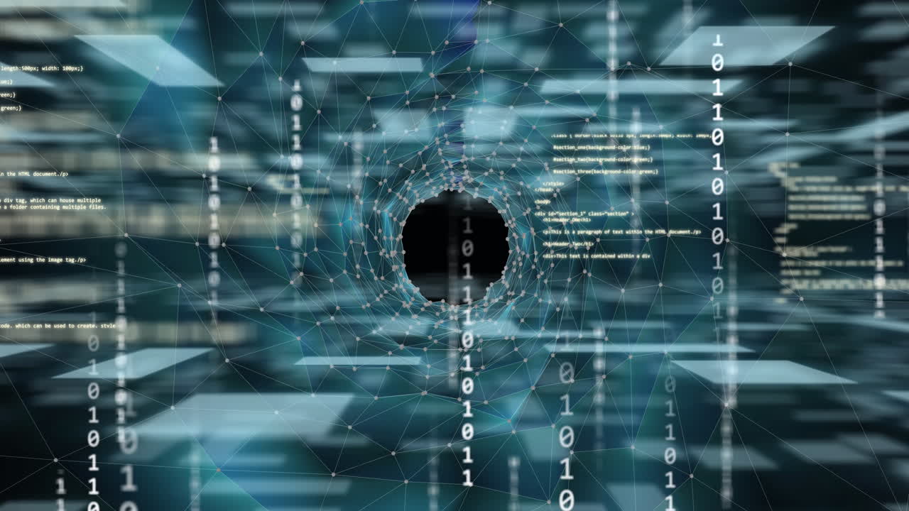 Animation of data processing and binary coding over grid