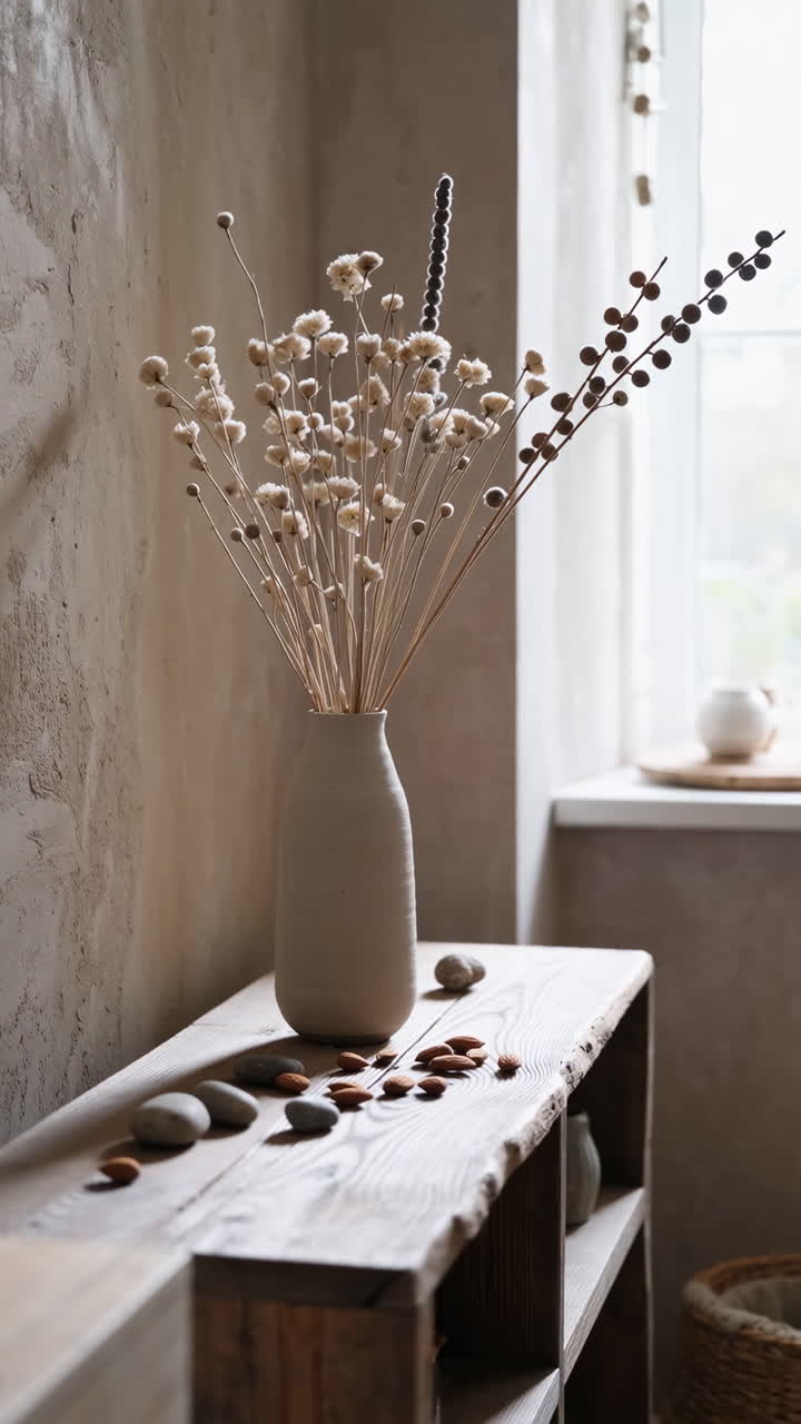 Rustic Still Life with Dried Flowers and Almonds