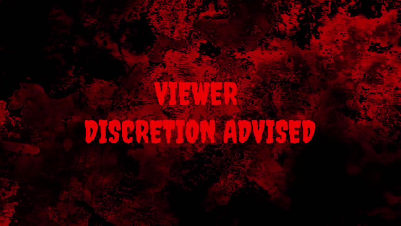 Flickering Viewer Discretion Advised Warning on Dark Red Grunge Background