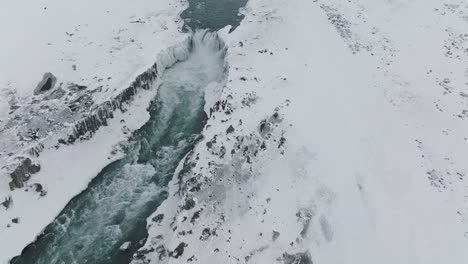 Aerial-Bird's-Eye-View-above-Dettifoss-Waterfall-in-Vatnajokull,-Iceland