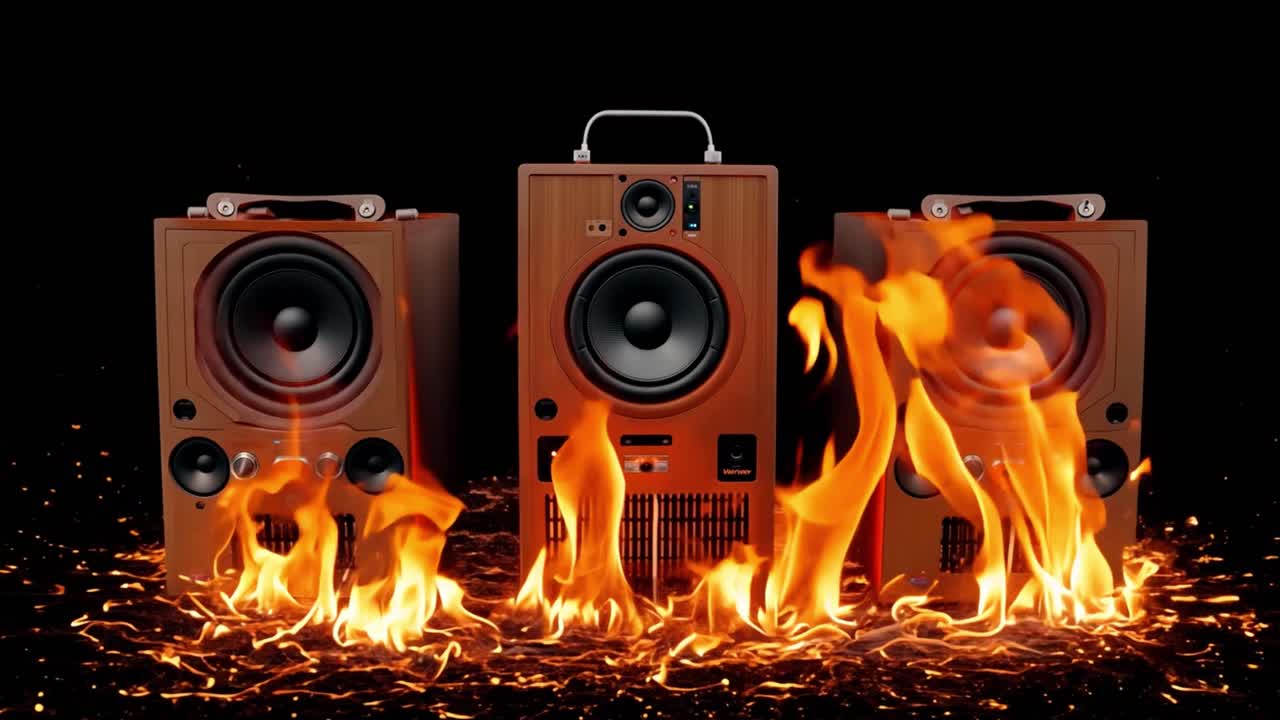 Speakers surrounded by fire