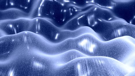 elegante negro festivo bg. fantástico fondo en bucle abstracto, las olas se mueven en una superficie brillante como un paisaje hecho de cera azul líquida con chispas. hermoso fondo suave con animación suave 4k