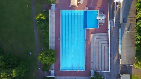 marvelous aerial top view flight berlin city public swimming pool germany in europe, summer day 2023