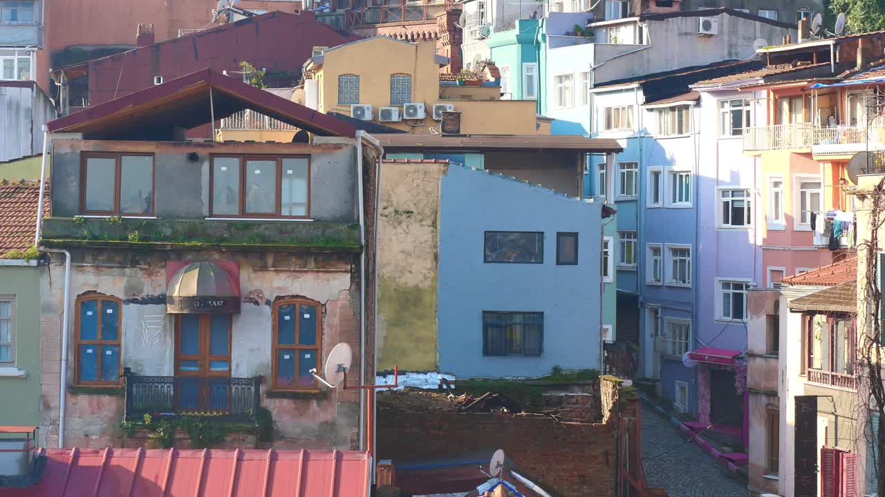 Colorful and Dense Urban Neighborhood with Old Buildings
