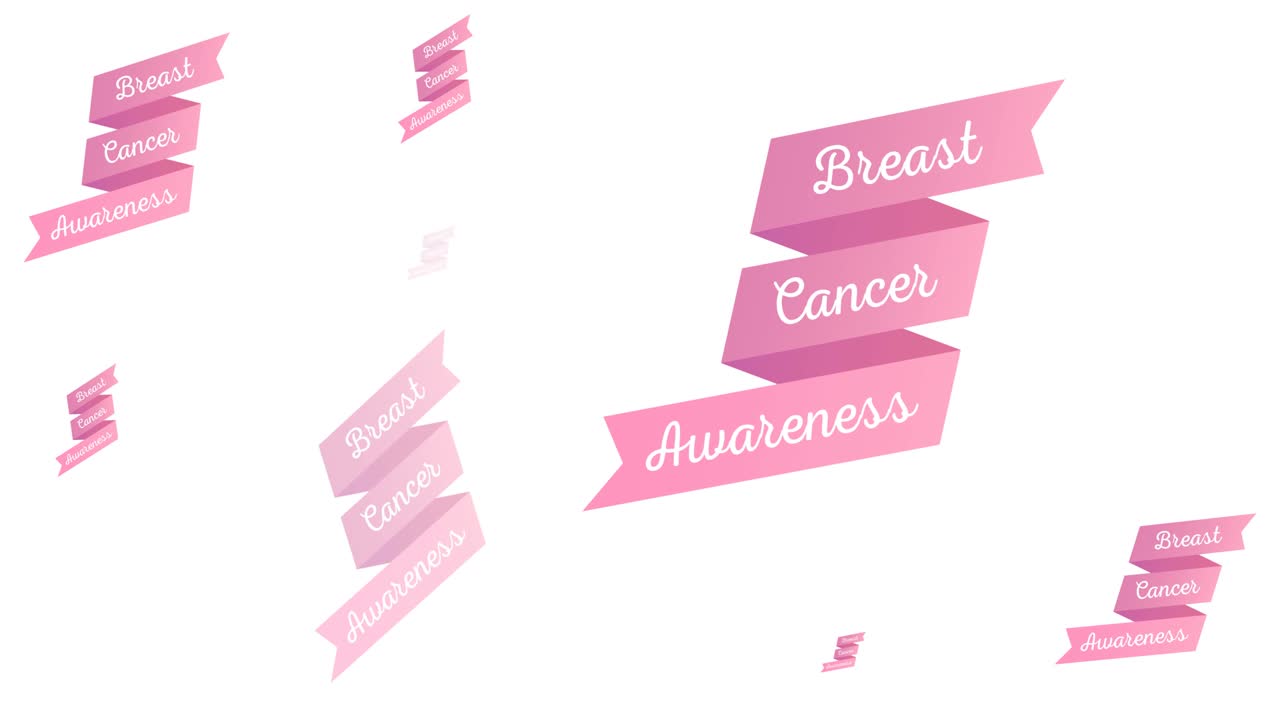 색 배경에 나타나는 여러 개의 분홍색 유방암 텍스트의 애니메이션