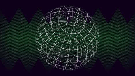 animación de la red de conexión y el globo sobre líneas en zigzag verdes