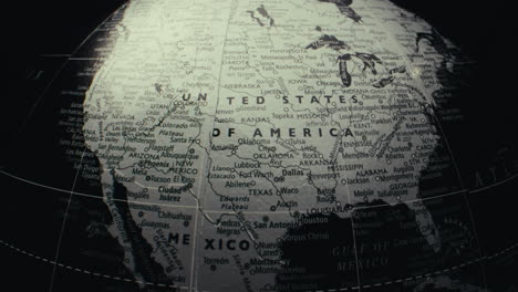 close-up of a world globe focusing on the united states