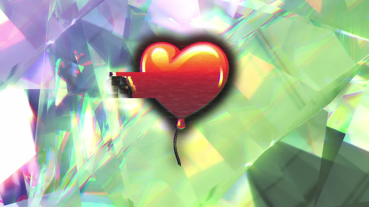 반이는 결정 위에 간섭을 가진 심장 풍선의 애니메이션