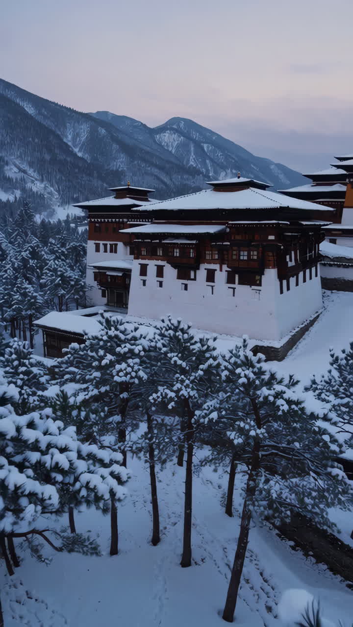 Snowy Monastery in the Mountains