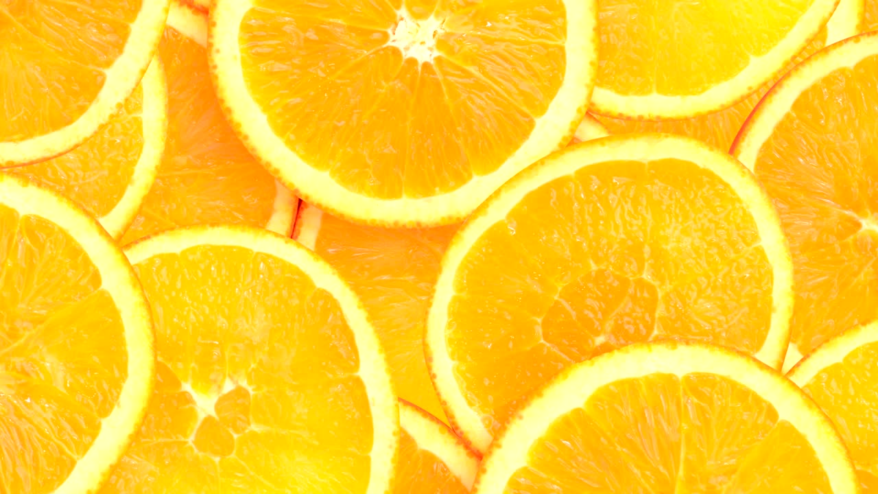 frutas cítricas de fatias de laranja. tiro de dolly, movimento de câmara deslizante.