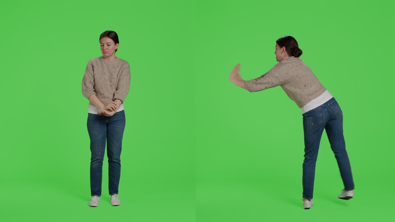 Woman standing on green screen
