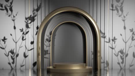 diseño de stand de exhibición de productos con sombra de hojas de árboles en animación de renderización 3d, sitio web de comercio electrónico venta de descuento de joyas producto de calidad