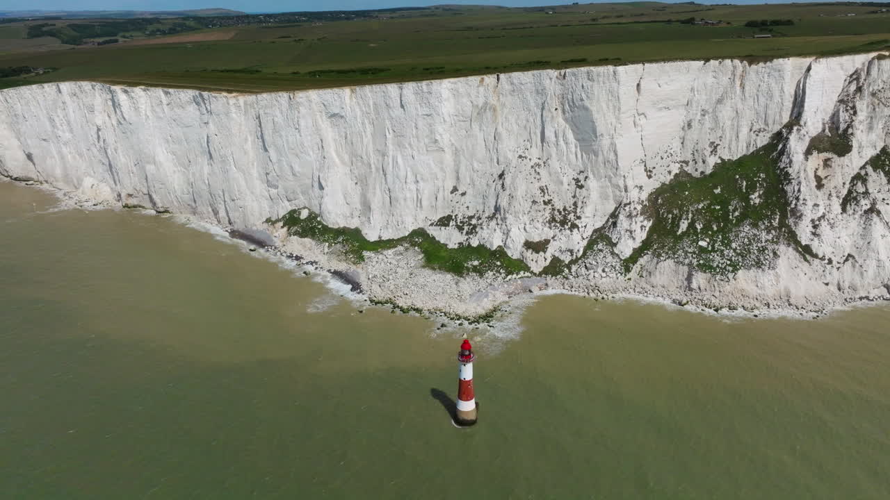 Aerial View Of Beachy Head Lighthouse, Historical Landmark In Eastbourne, United Kingdom