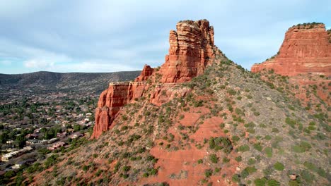 aerial orbit red rock faces above oak creek arizona