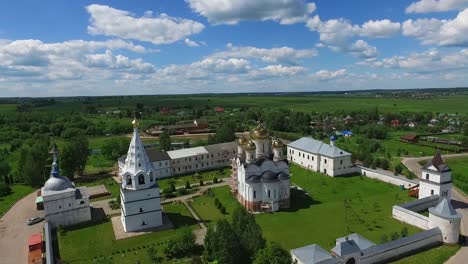 aerial view of a russian monastery complex