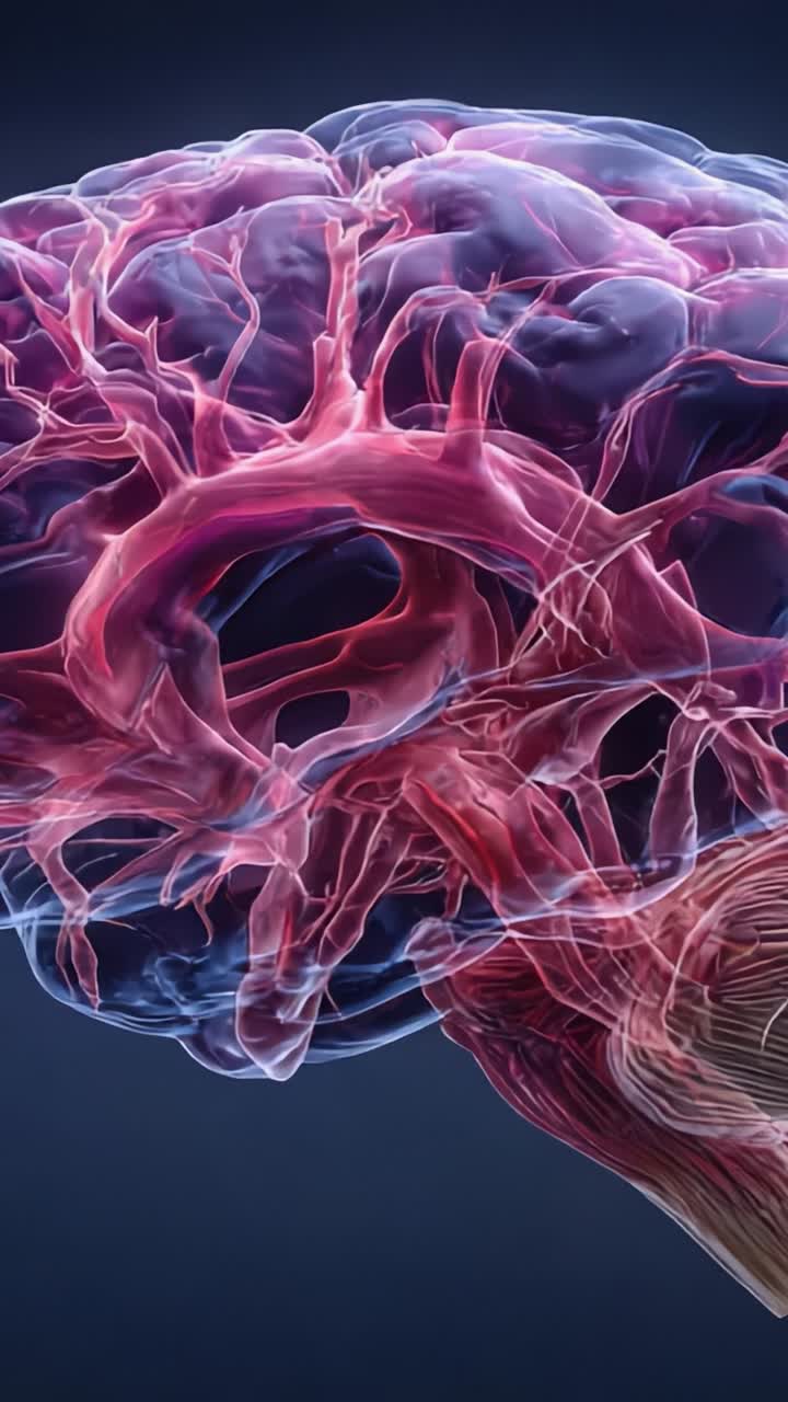 A Stunning Visual Exploration of the Human Brain's Intricate Vascular Network, Highlighting the Complexity and Beauty of Neural Connections in Vivacious Detail
