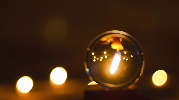 Crystal ball and candle light of wizards, concept of the magical mystery of Halloween