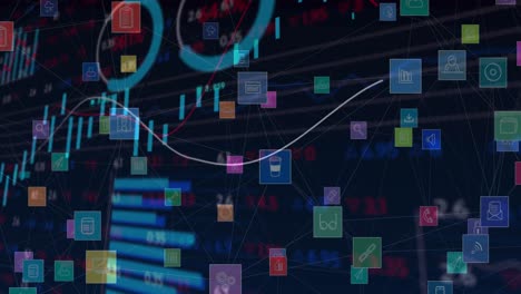 animación de iconos digitales sobre el procesamiento de datos en segundo plano