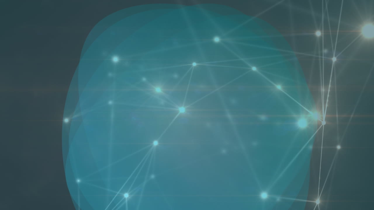 Animation of network of connections over shapes on black background