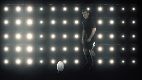 rugby player kicking rugby ball