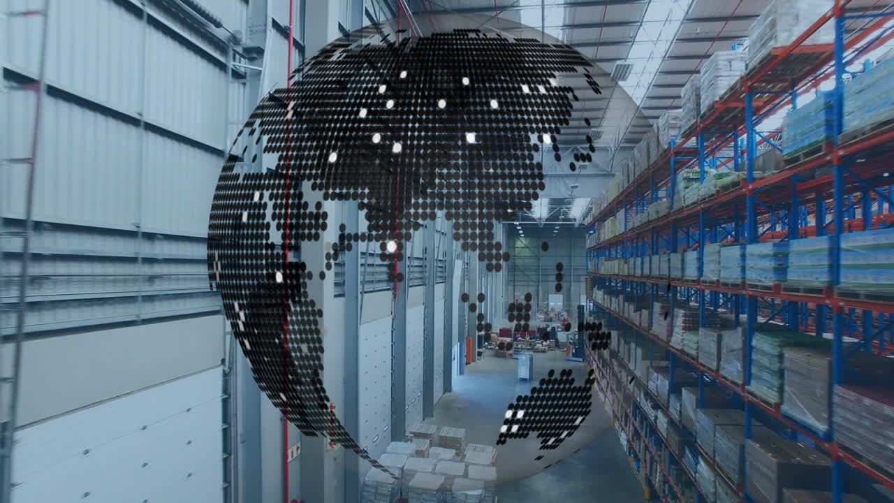 배경 에 있는 창고 에 대한 회전 하는 지구 의 디지털 구성