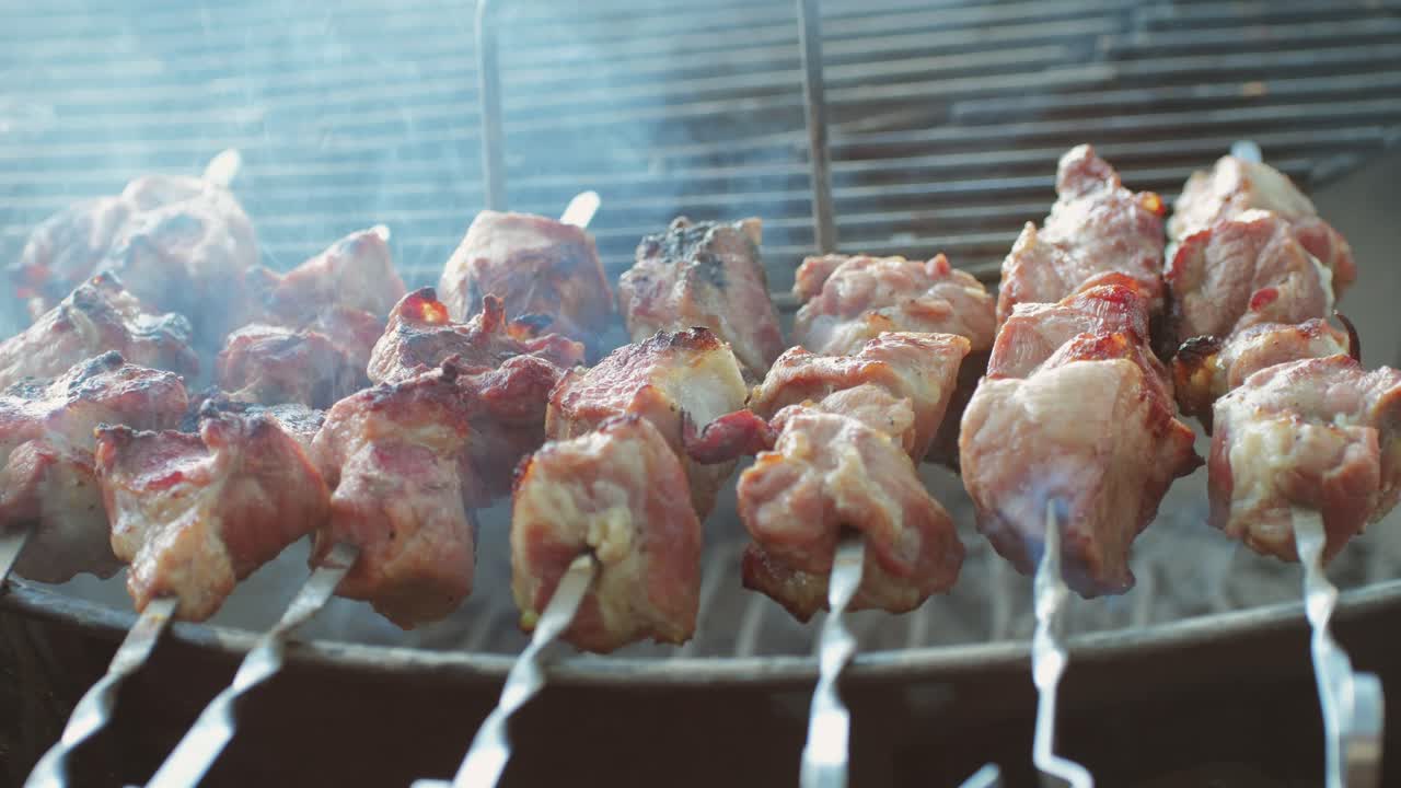 Grilled Pork Skewers on a Barbecue