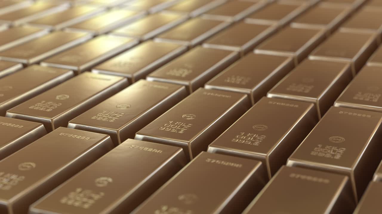 pila de barras de oro, financiero y reserva de concepto de valor. imágenes de bucle infinito