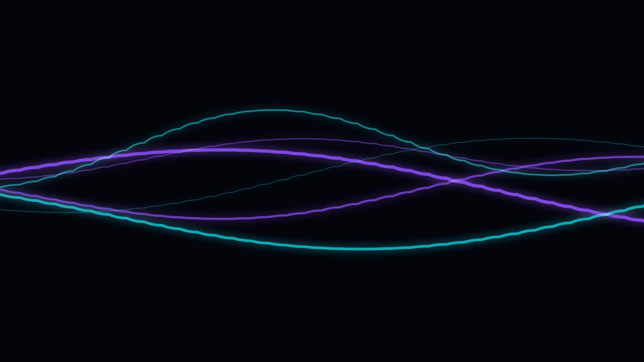 Linee ondulate neon luminose astratte su sfondo nero