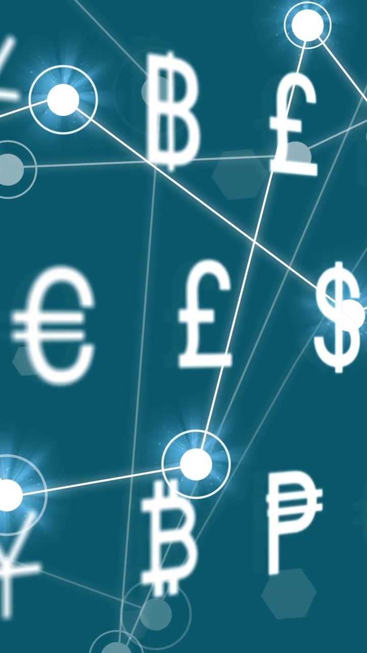 Animazione di rete di connessioni su simboli di valuta