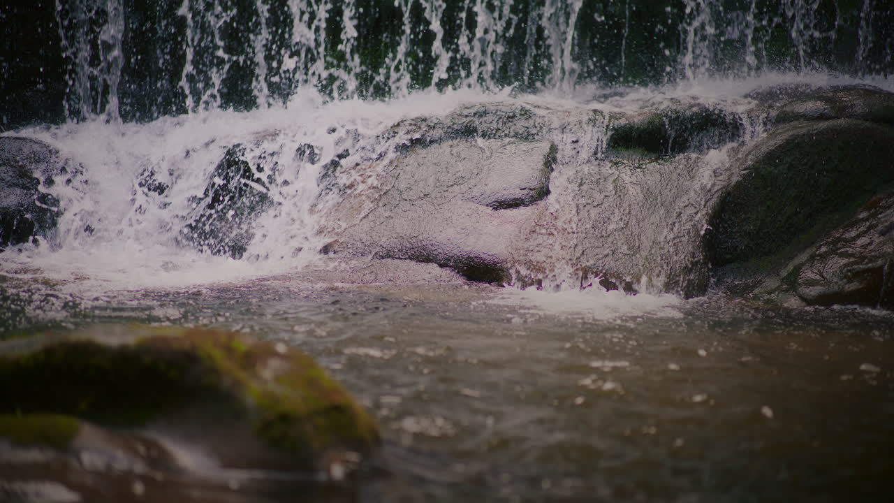 Mountain Waterfall Close-Up On Water Drops