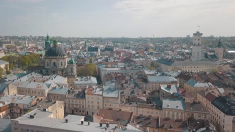 Aerial-City-Lviv,-Ukraine.-European-City.-Popular-areas-of-the-city.-Dominican