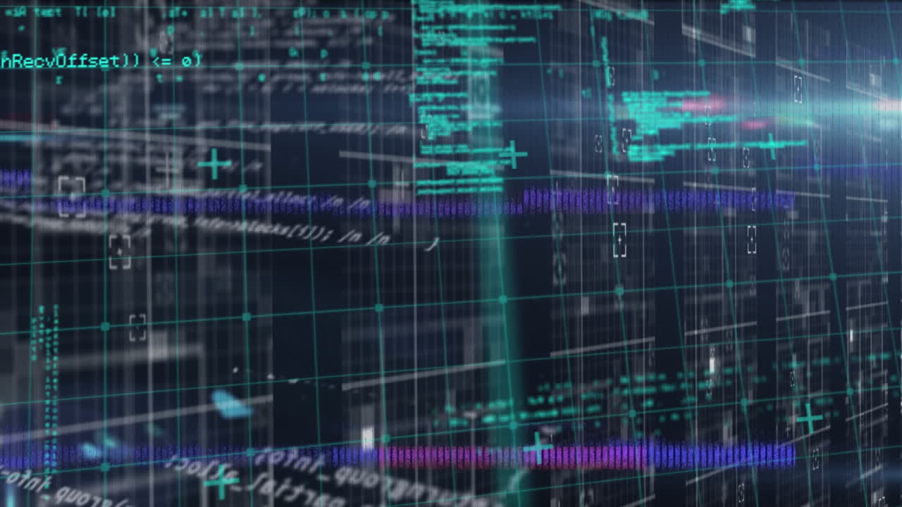 Animation of glitch technique over programming language against abstract background