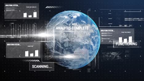 animation of data processing and statistics over globe