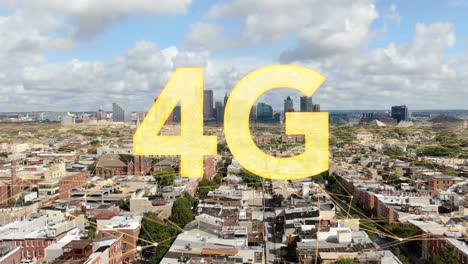 aparece una superposición de texto 4g en una ciudad urbana metropolitana en ee. uu.