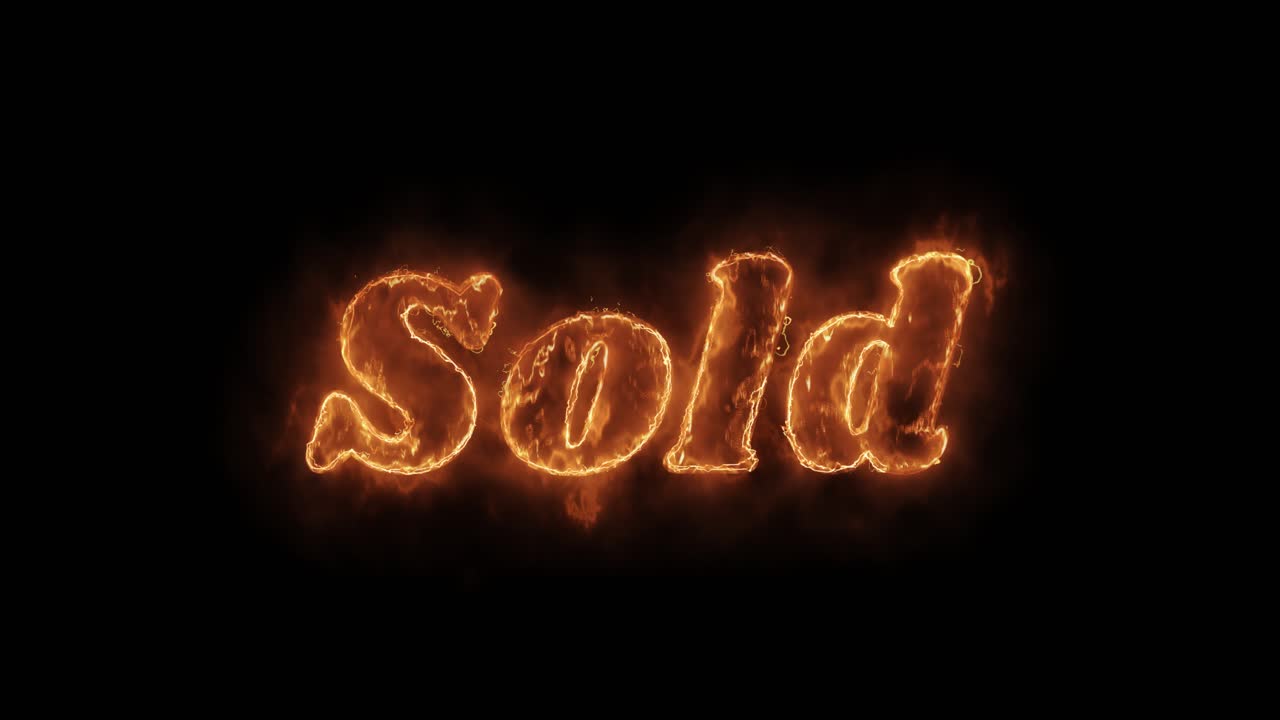 Sold word hot animated burning realistic fire flame and smoke seamlessly loop animation on isolated