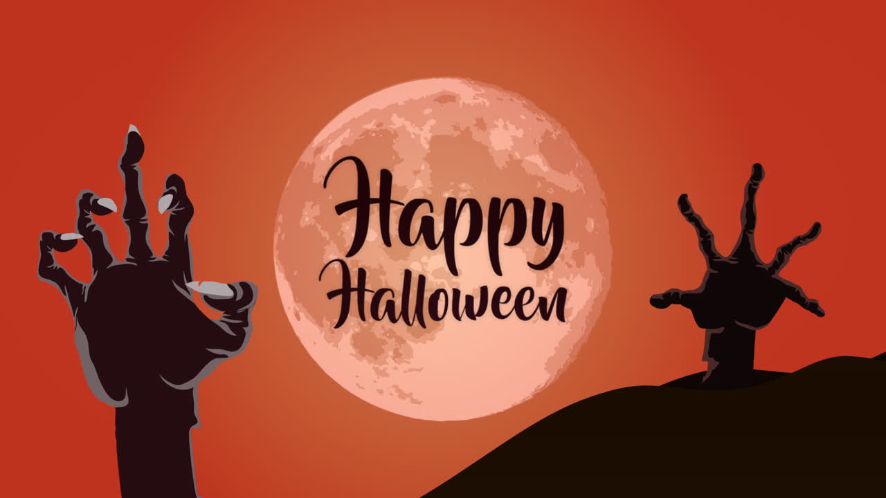큰 달과 무서운 손과 함께 공포 장면에서 행복한 할로윈, 애니메이션