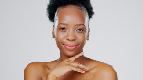 black woman, face and smile in beauty portrait
