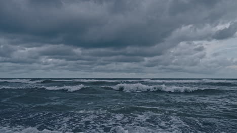 slow motion of heavy sea tide hitting during thunderstorm