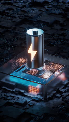 battery with technological circuit background, 3d rendering.