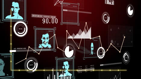 animation of digital interface showing data analytics and facial recognition technology
