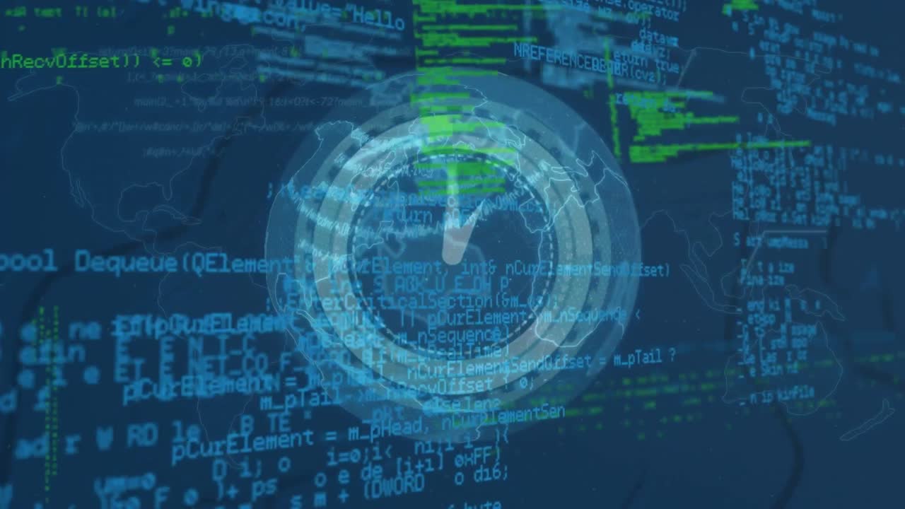 animación de reloj en movimiento y procesamiento de datos diversos