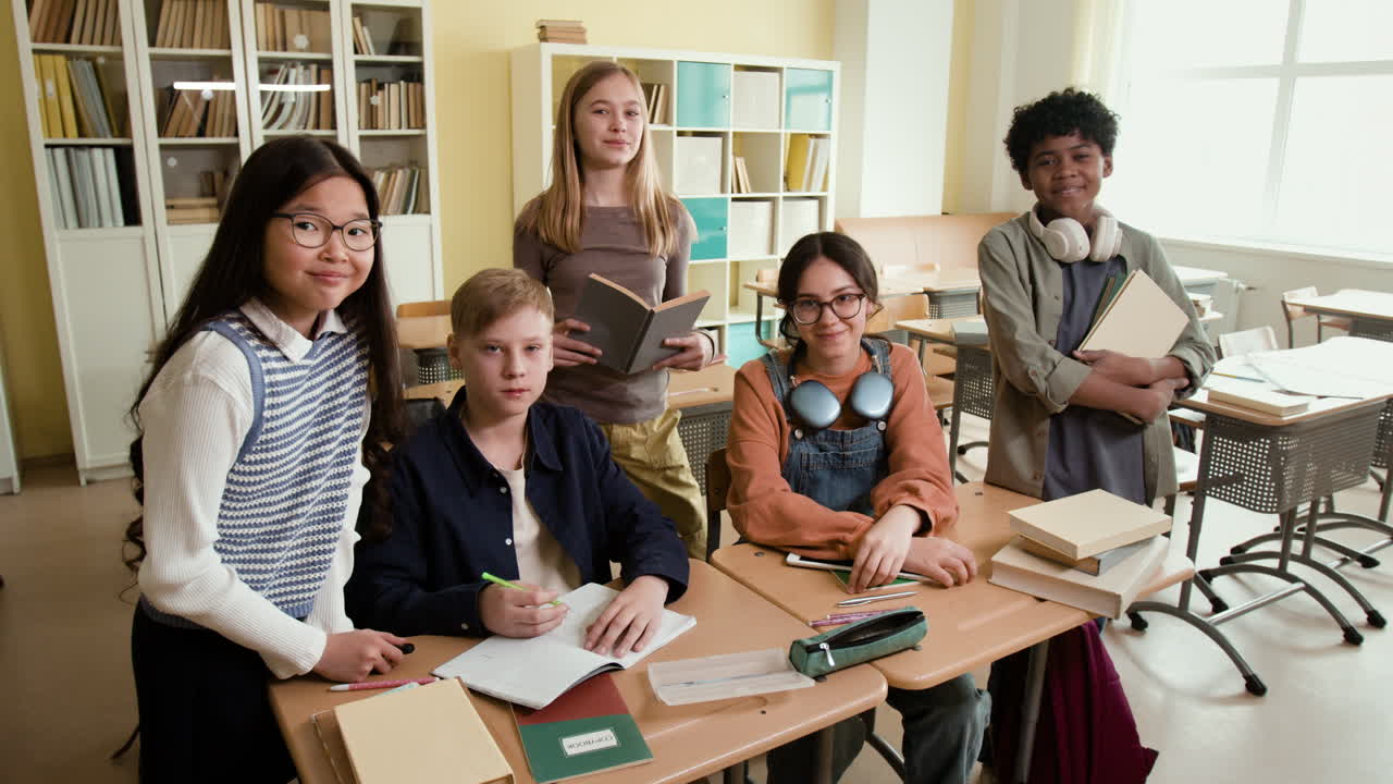 A group of diverse students in a classroom