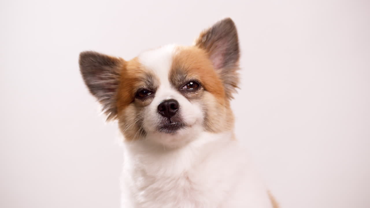 복사 공간이 있는 중립 배경에 치와와 순종 개 세부 사항