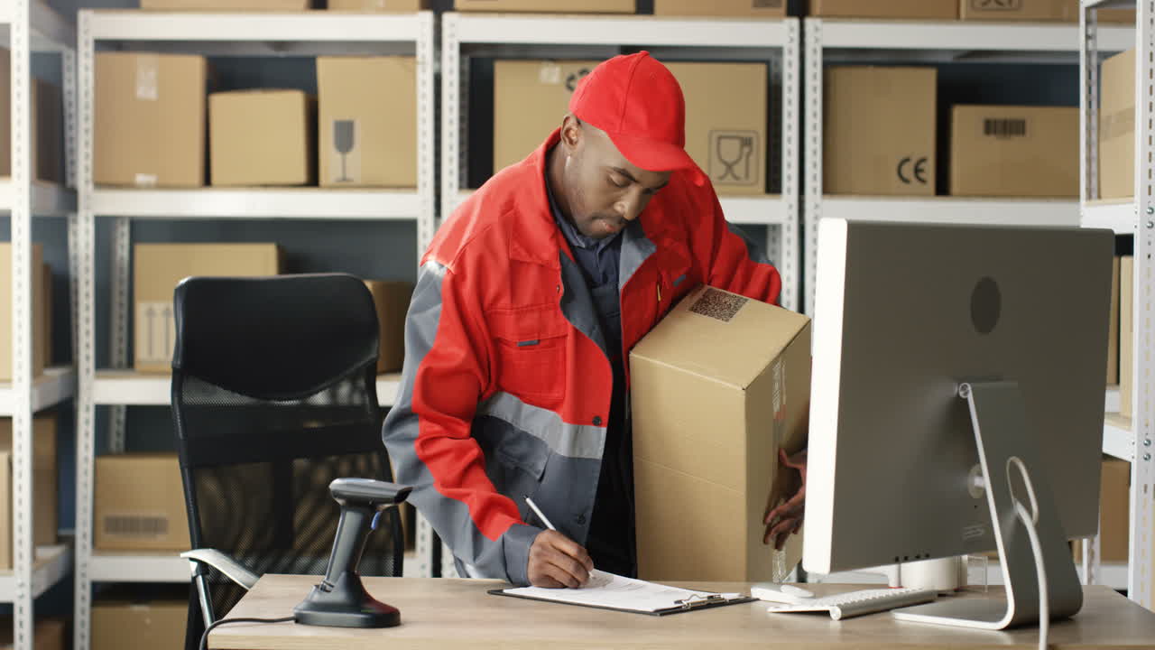 Free stock video - Mailman in uniform working at computer in post ...